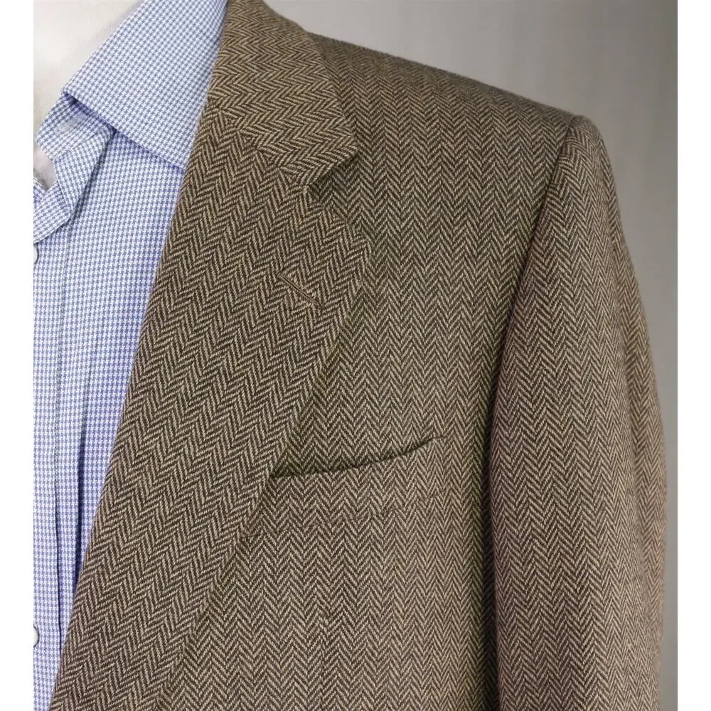 Hickey Freeman Brown Herringbone Tweed 2-Btn Wool Sportcoat Blazer 46L